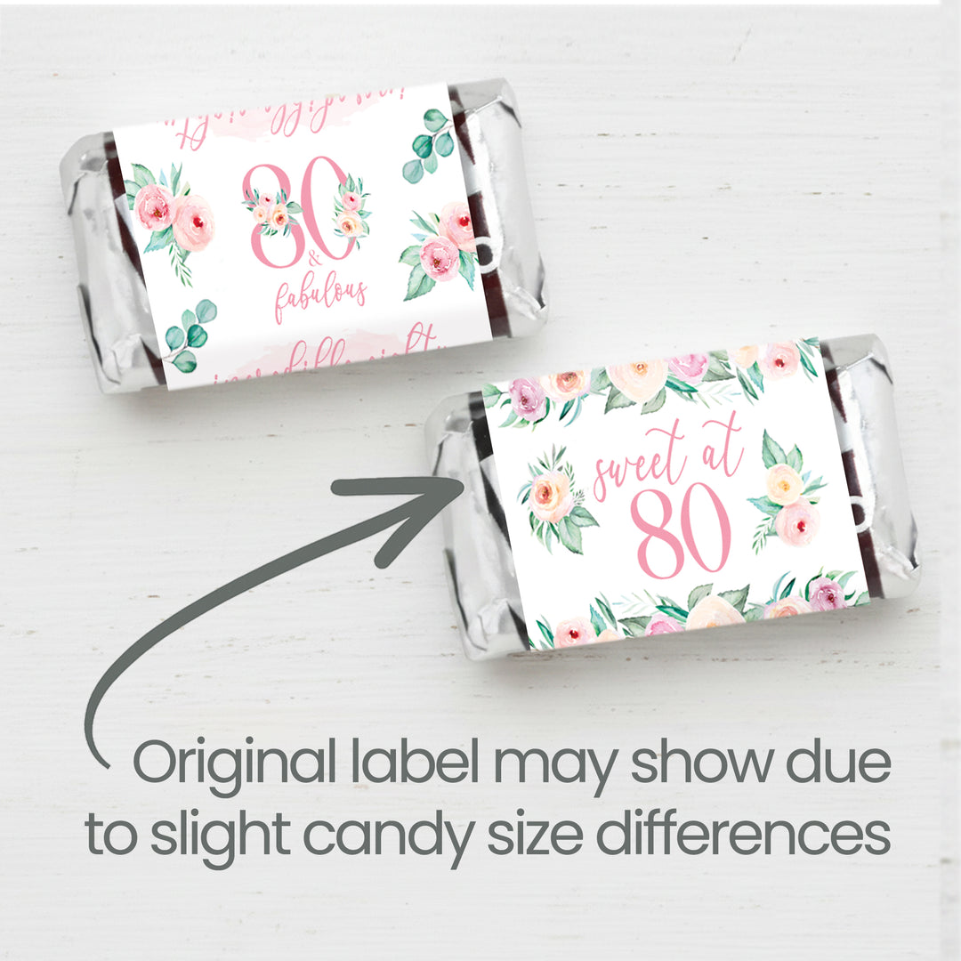80th Birthday: Floral - Hershey's Miniatures Candy Bar Wrappers - 42 Stickers