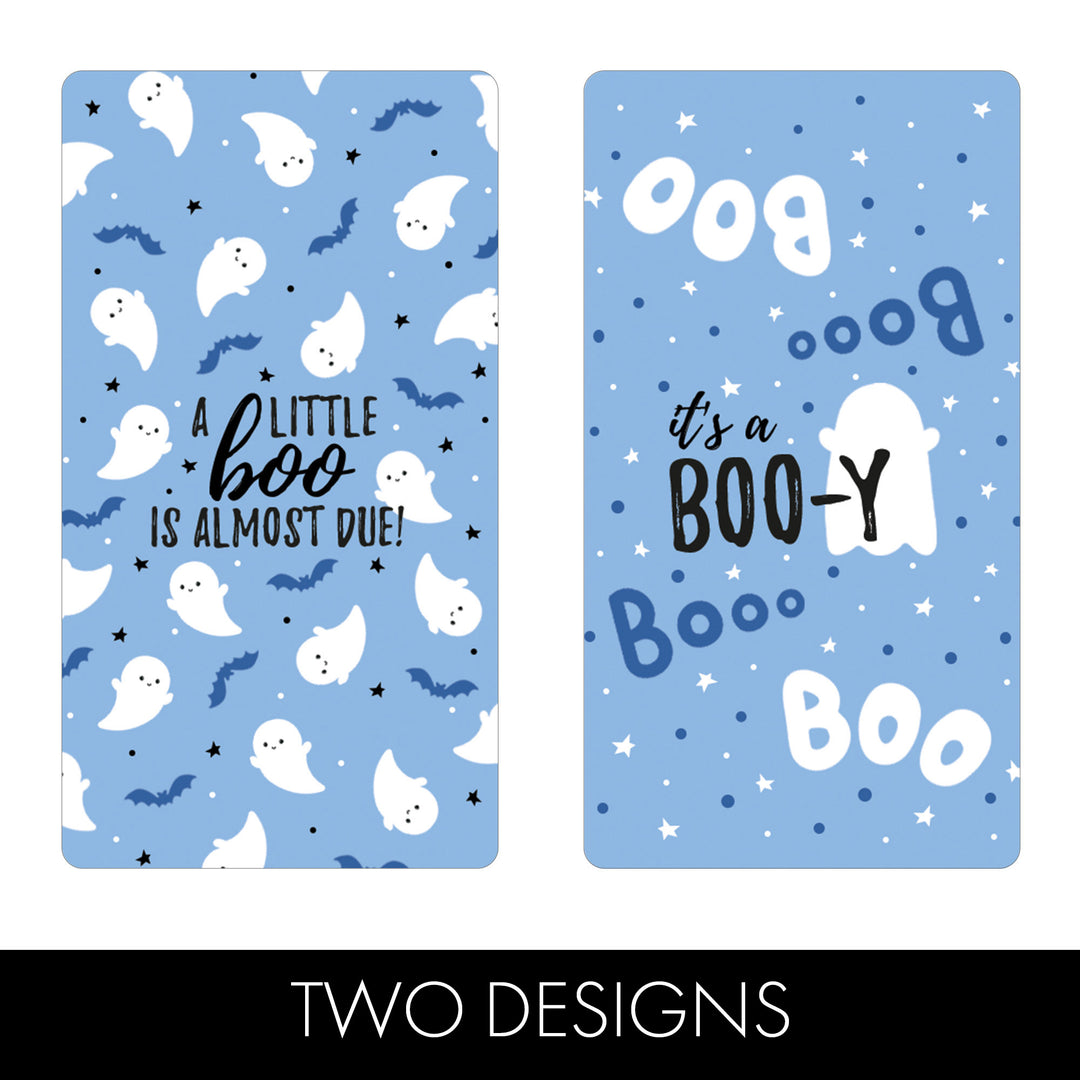 Little Boo: Blue - Boy Baby Shower - Fall Hershey's Miniatures Candy Bar Wrappers Stickers - 42 Stickers