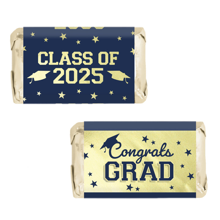 Graduation Class of 2025: Graduation Party Favors - Mini Chocolate Candy Bar Wrapper Labels - Fits on Hershey® Miniatures - 17 School Colors - 45 Stickers - Distinctivs Party