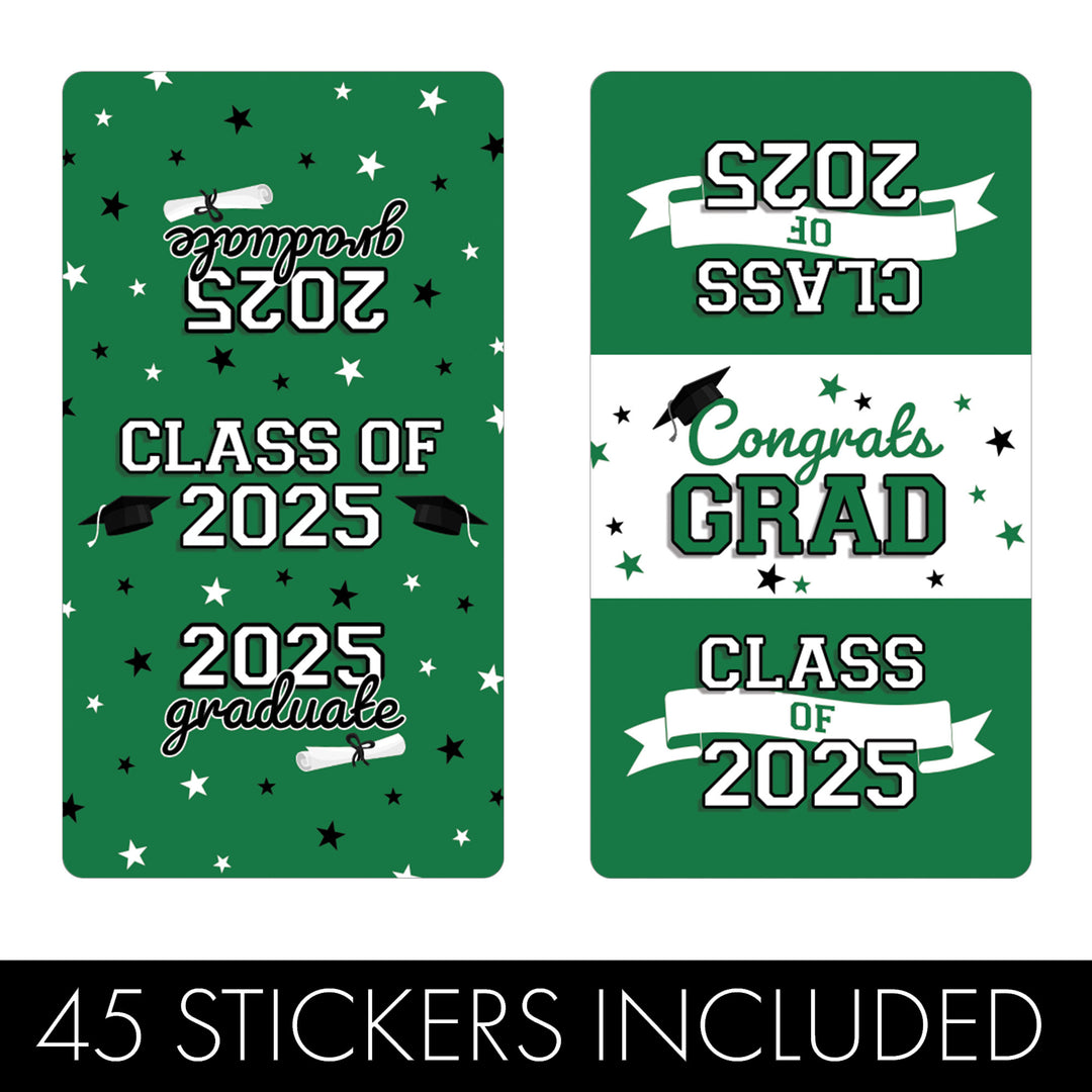Graduation Class of 2025: Graduation Party Favors - Mini Chocolate Candy Bar Wrapper Labels - Fits on Hershey® Miniatures - 17 School Colors - 45 Stickers - Distinctivs Party
