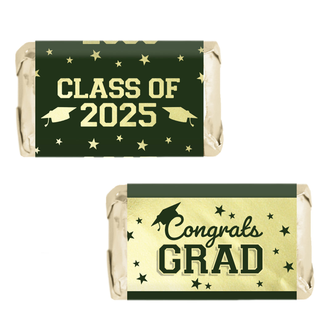 Graduation Class of 2025: Graduation Party Favors - Mini Chocolate Candy Bar Wrapper Labels - Fits on Hershey® Miniatures - 17 School Colors - 45 Stickers - Distinctivs Party