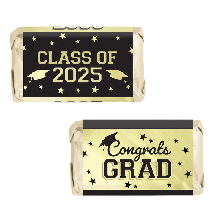 Graduation Class of 2025: Graduation Party Favors - Mini Chocolate Candy Bar Wrapper Labels - Fits on Hershey® Miniatures - 17 School Colors - 45 Stickers - Distinctivs Party