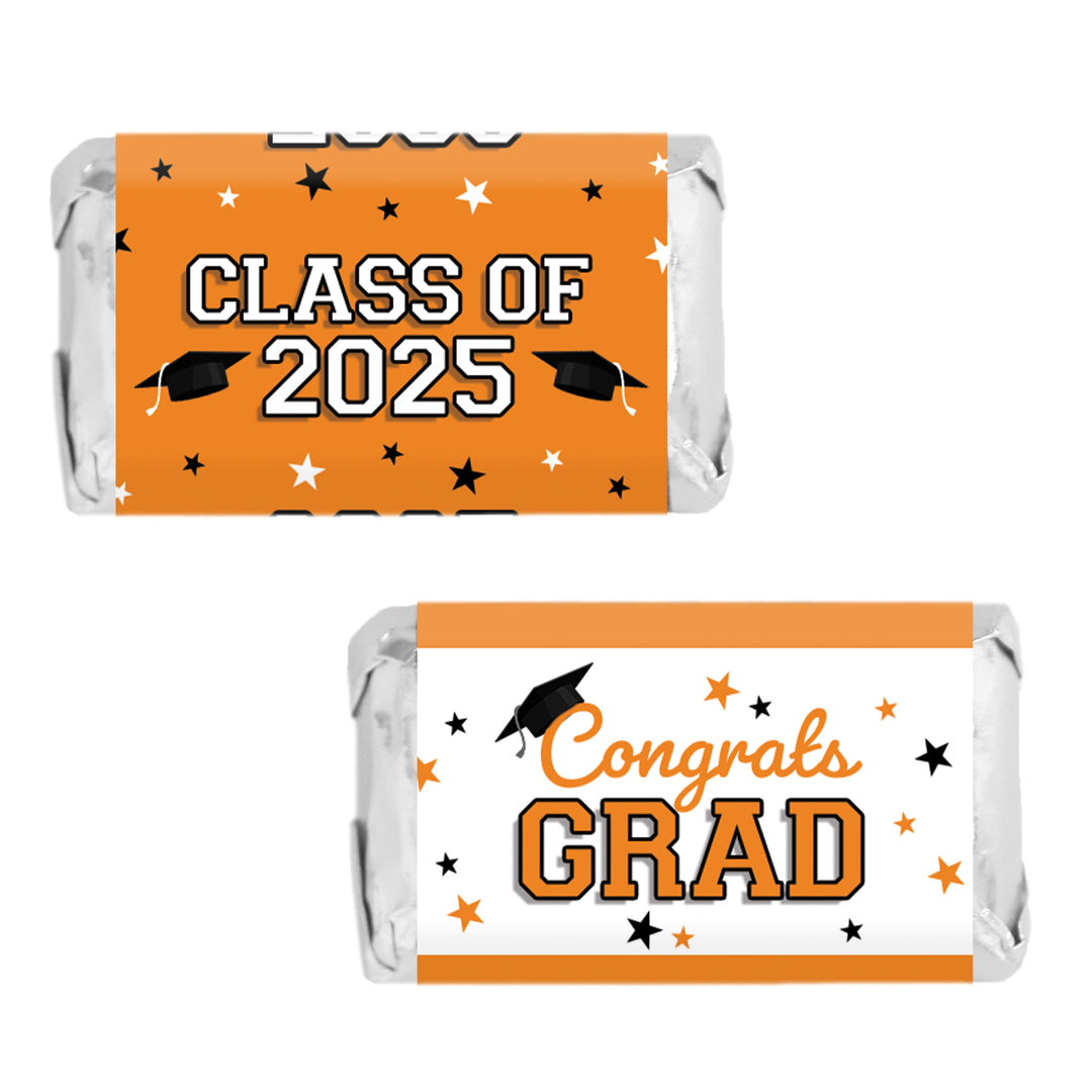 Graduation Class of 2025: Graduation Party Favors - Mini Chocolate Candy Bar Wrapper Labels - Fits on Hershey® Miniatures - 17 School Colors - 45 Stickers - Distinctivs Party