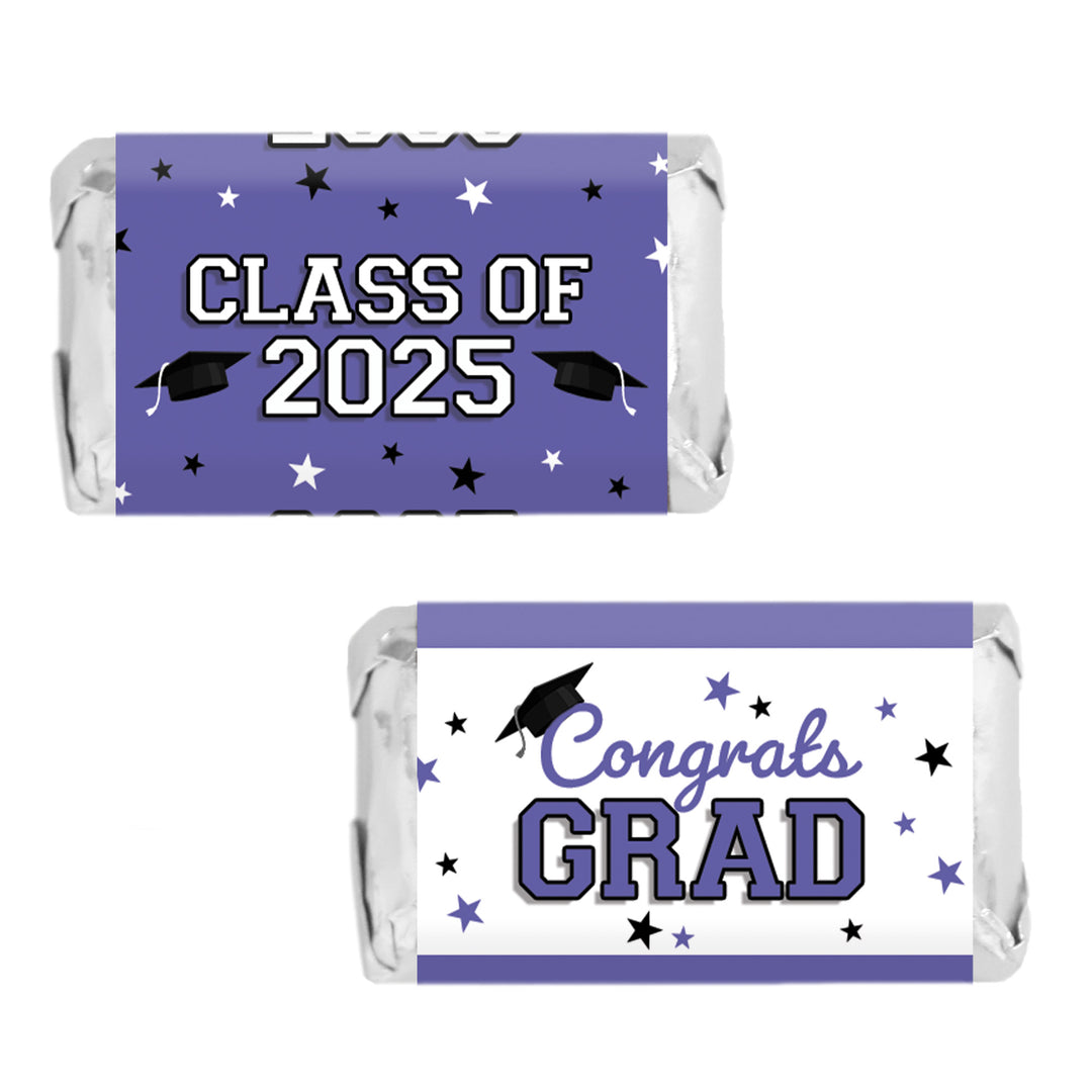 Graduation Class of 2025: Graduation Party Favors - Mini Chocolate Candy Bar Wrapper Labels - Fits on Hershey® Miniatures - 17 School Colors - 45 Stickers - Distinctivs Party