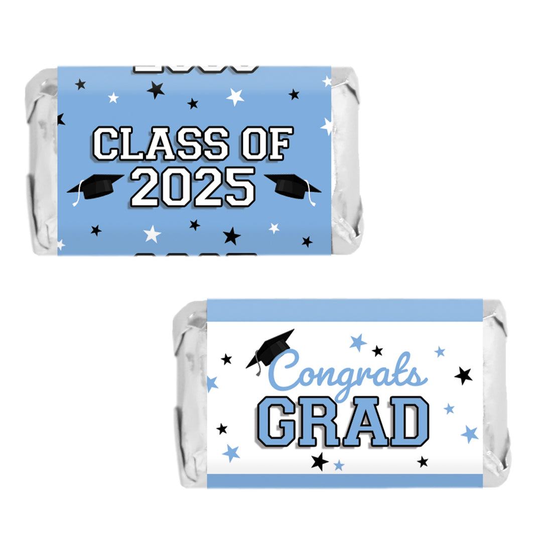 Graduation Class of 2025: Graduation Party Favors - Mini Chocolate Candy Bar Wrapper Labels - Fits on Hershey® Miniatures - 17 School Colors - 45 Stickers - Distinctivs Party