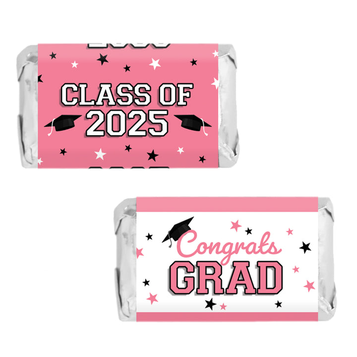 Graduation Class of 2025: Graduation Party Favors - Mini Chocolate Candy Bar Wrapper Labels - Fits on Hershey® Miniatures - 17 School Colors - 45 Stickers - Distinctivs Party