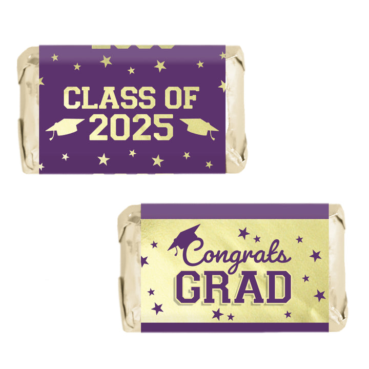 Graduation Class of 2025: Graduation Party Favors - Mini Chocolate Candy Bar Wrapper Labels - Fits on Hershey® Miniatures - 17 School Colors - 45 Stickers - Distinctivs Party