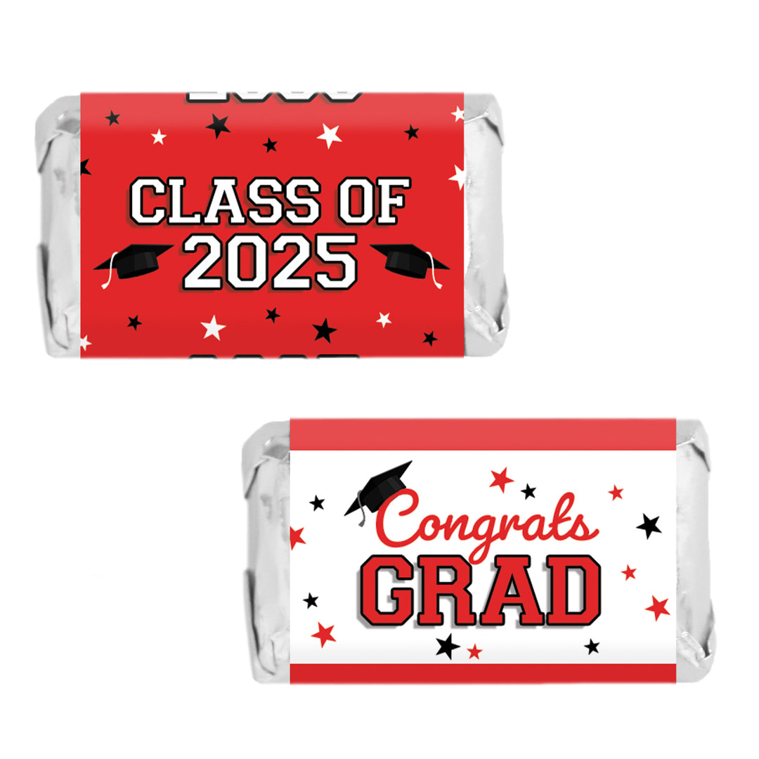 Graduation Class of 2025: Graduation Party Favors - Mini Chocolate Candy Bar Wrapper Labels - Fits on Hershey® Miniatures - 17 School Colors - 45 Stickers - Distinctivs Party