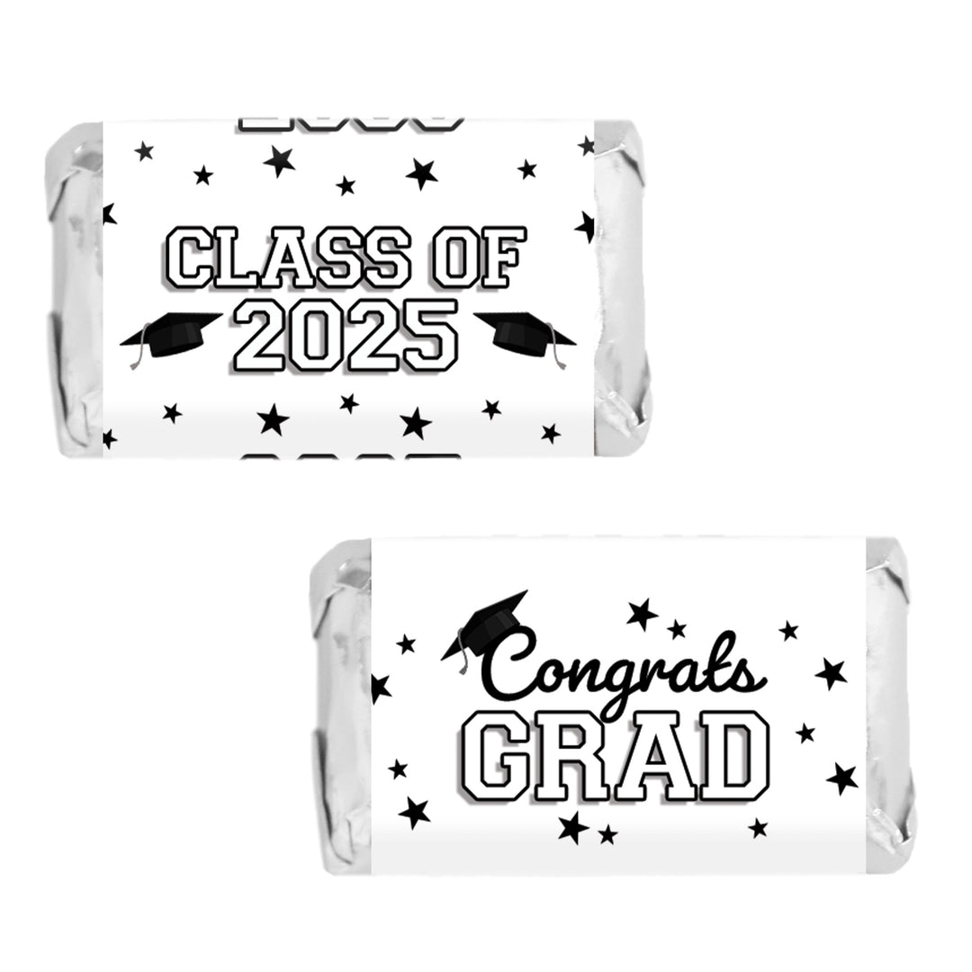 Graduation Class of 2025: Graduation Party Favors - Mini Chocolate Candy Bar Wrapper Labels - Fits on Hershey® Miniatures - 17 School Colors - 45 Stickers - Distinctivs Party