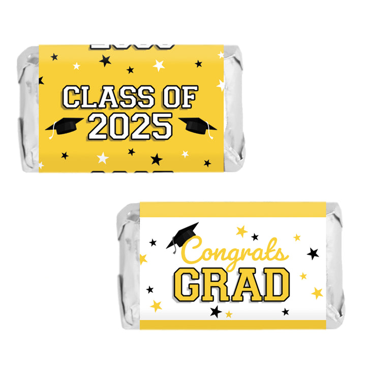 Graduation Class of 2025: Graduation Party Favors - Mini Chocolate Candy Bar Wrapper Labels - Fits on Hershey® Miniatures - 17 School Colors - 45 Stickers - Distinctivs Party