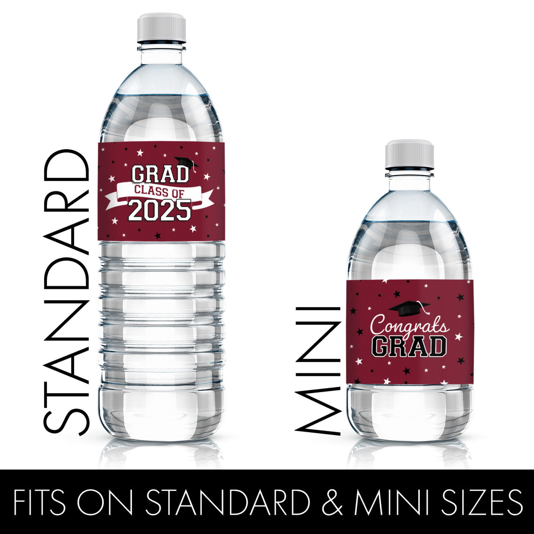 Graduation Class of 2025: Graduation Party Favors - Water Bottle Labels  - 17 School Colors - 24 Waterproof Stickers - Distinctivs Party