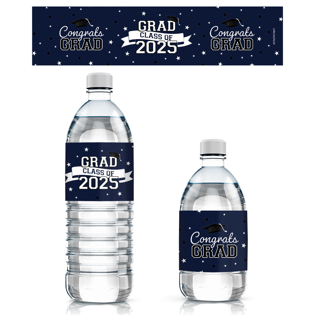 Graduation Class of 2025: Graduation Party Favors - Water Bottle Labels  - 17 School Colors - 24 Waterproof Stickers - Distinctivs Party
