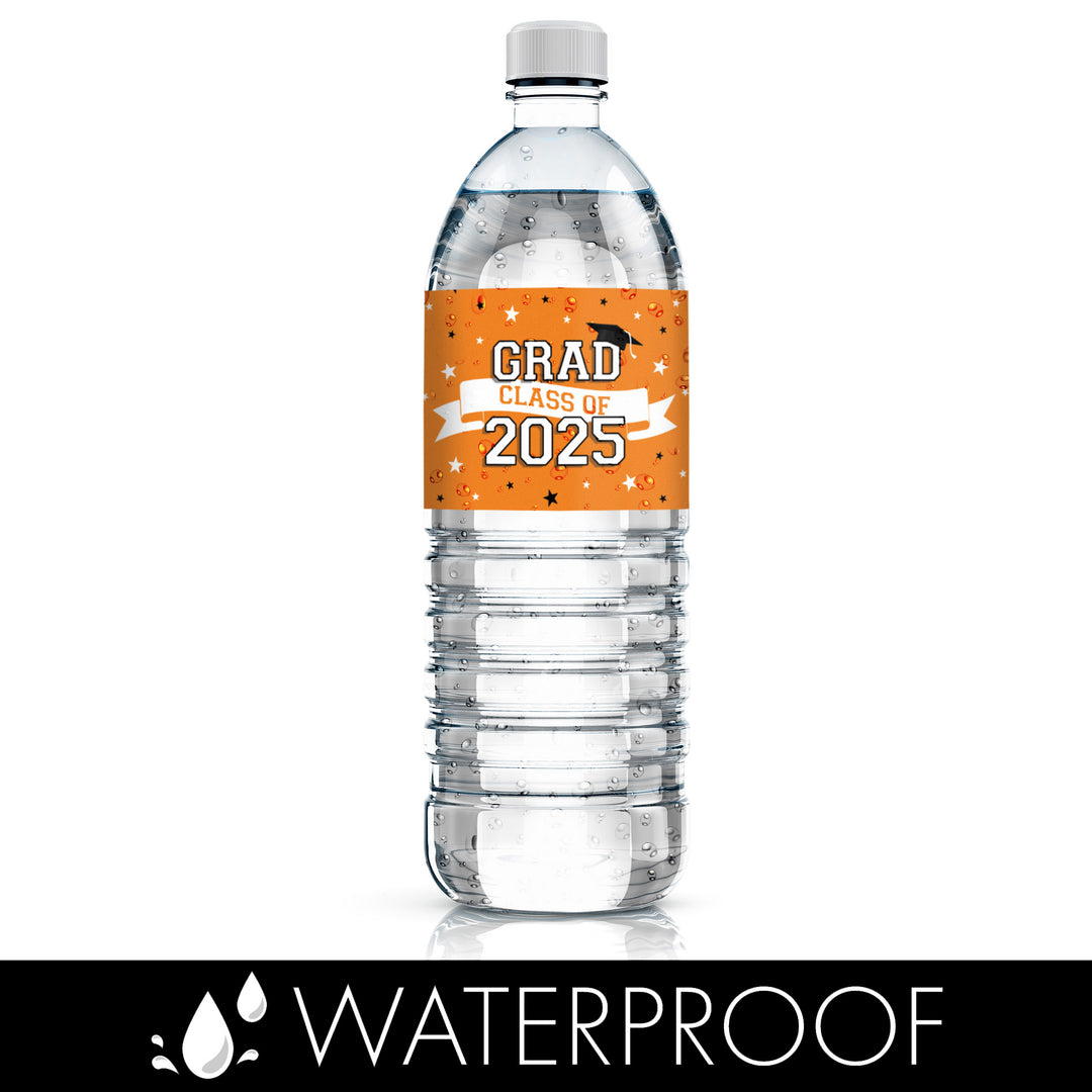 Graduation Class of 2025: Graduation Party Favors - Water Bottle Labels  - 17 School Colors - 24 Waterproof Stickers - Distinctivs Party
