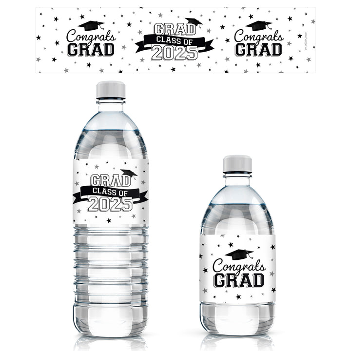 Graduation Class of 2025: Graduation Party Favors - Water Bottle Labels  - 17 School Colors - 24 Waterproof Stickers - Distinctivs Party