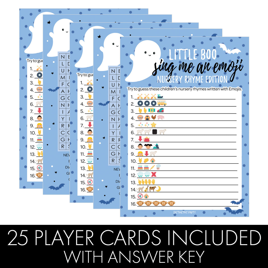 Little Boo: Blue - Boy Baby Shower Game - Fall Sing Me an Emoji and Word Search - Two Game Bundle -  20 Dual Sided Cards - Distinctivs Party