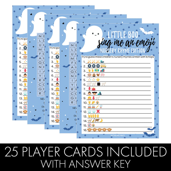 Little Boo: Blue - Boy Baby Shower Game - Fall Sing Me an Emoji and Word Search - Two Game Bundle -  20 Dual Sided Cards - Distinctivs Party