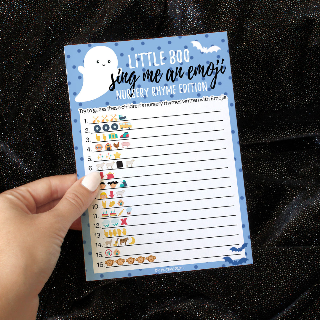 Little Boo: Blue - Boy Baby Shower Game - Fall Sing Me an Emoji and Word Search - Two Game Bundle -  20 Dual Sided Cards - Distinctivs Party