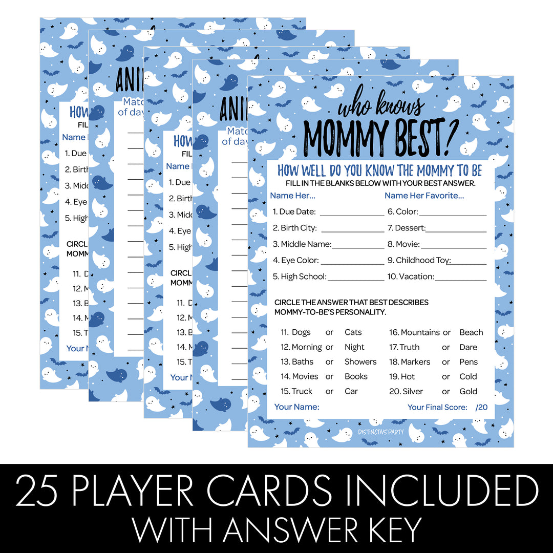 Little Boo: Blue - Boy Baby Shower Game - Fall Who Knows Mommy Best and Animal Pregnancy Match - Two Game Bundle -  20 Dual Sided Cards - Distinctivs Party