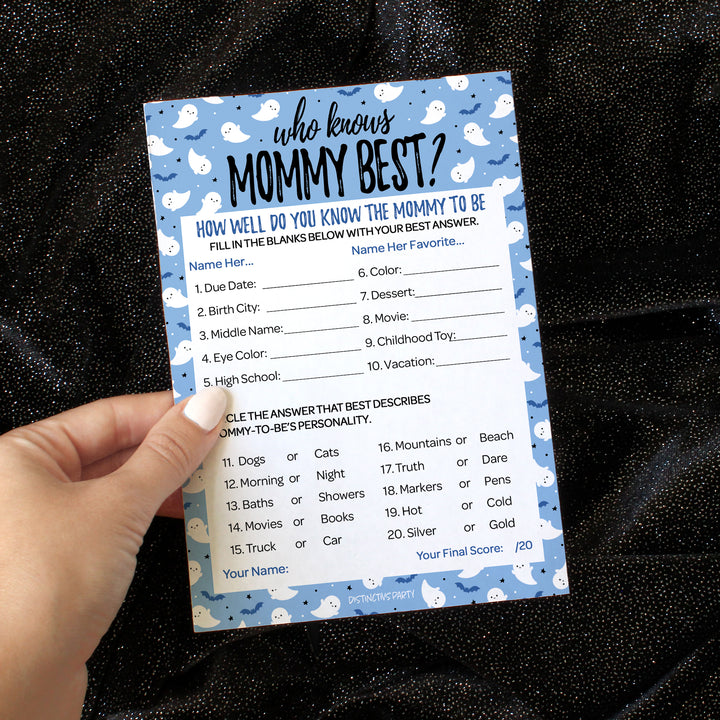 Little Boo: Blue - Boy Baby Shower Game - Fall Who Knows Mommy Best and Animal Pregnancy Match - Two Game Bundle -  20 Dual Sided Cards - Distinctivs Party