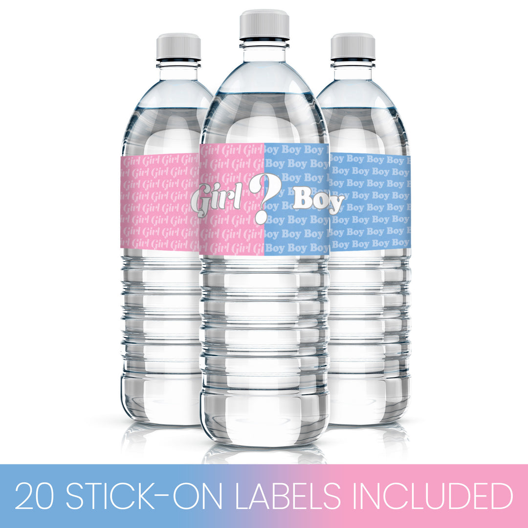 Gender Reveal Party: Little Man or Little Miss - Water Bottle Labels - 20 Waterproof Stickers - Distinctivs Party