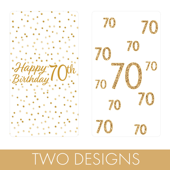 70.º cumpleaños: fiesta blanca y dorada - Cumpleaños de adultos - Pegatinas envoltorios para barra de caramelos en miniatura de Hershey's - 45 pegatinas