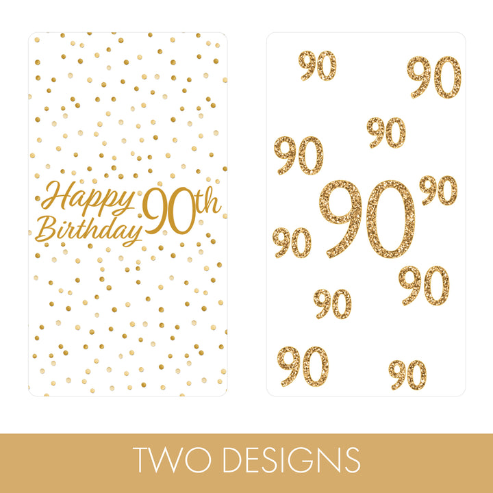 90.º cumpleaños: blanco y dorado - Cumpleaños de adultos - Hershey's Miniatures Candy Bar Wrappers Stickers - 45 pegatinas