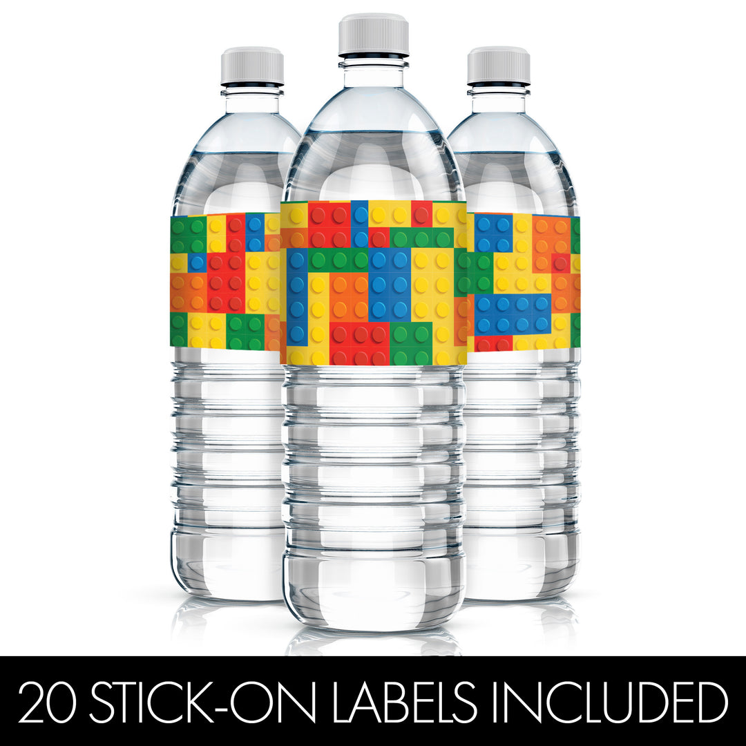 Bloques de construcción: Cumpleaños infantil - Etiquetas para botellas de agua - 24 pegatinas impermeables