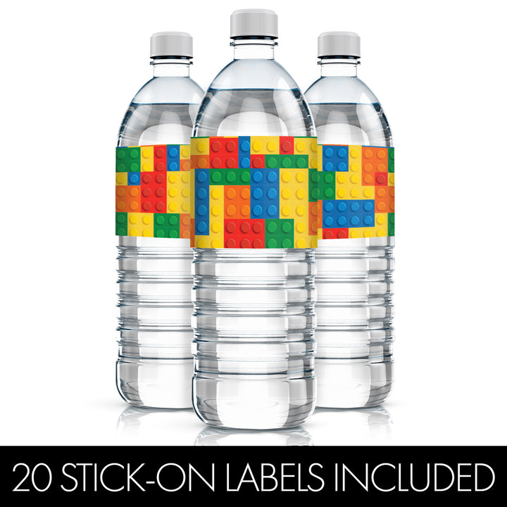 Bloques de construcción: Cumpleaños infantil - Etiquetas para botellas de agua - 24 pegatinas impermeables