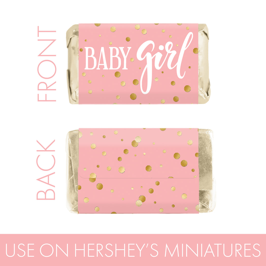Confeti dorado: rosa - Mini pegatinas para barra de dulces It's a Girl Baby Shower - 45 pegatinas