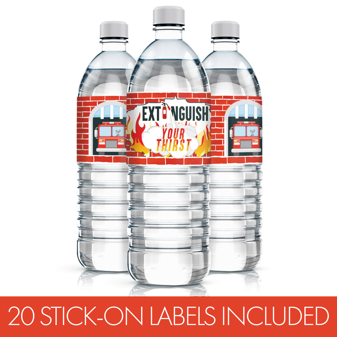 Firefighter - Kid's Birthday - Water Bottle Labels - 20 Waterproof Stickers