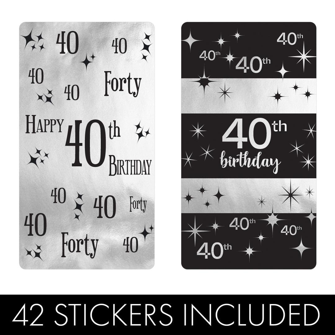 40 cumpleaños: negro y plateado - Cumpleaños de adultos - Hershey's Miniatures Candy Bar Wrappers Stickers - 45 pegatinas