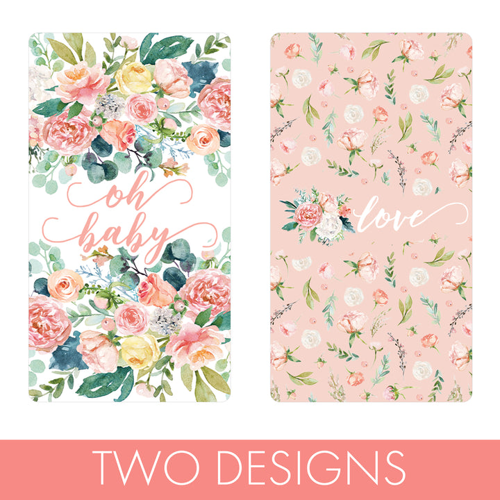 Pink Floral: Baby Shower Favor Mini Candy Bar Wrappers - Spring, Girl - 42 Stickers