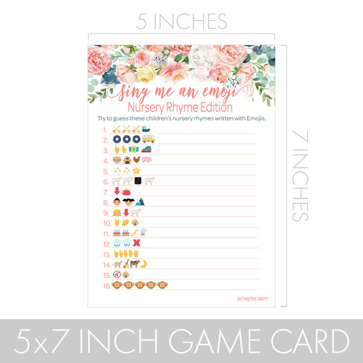 Pink Floral: Baby Shower Game - Guess the Nursery Rhyme Emoji - Spring, Girl - 20 Cards