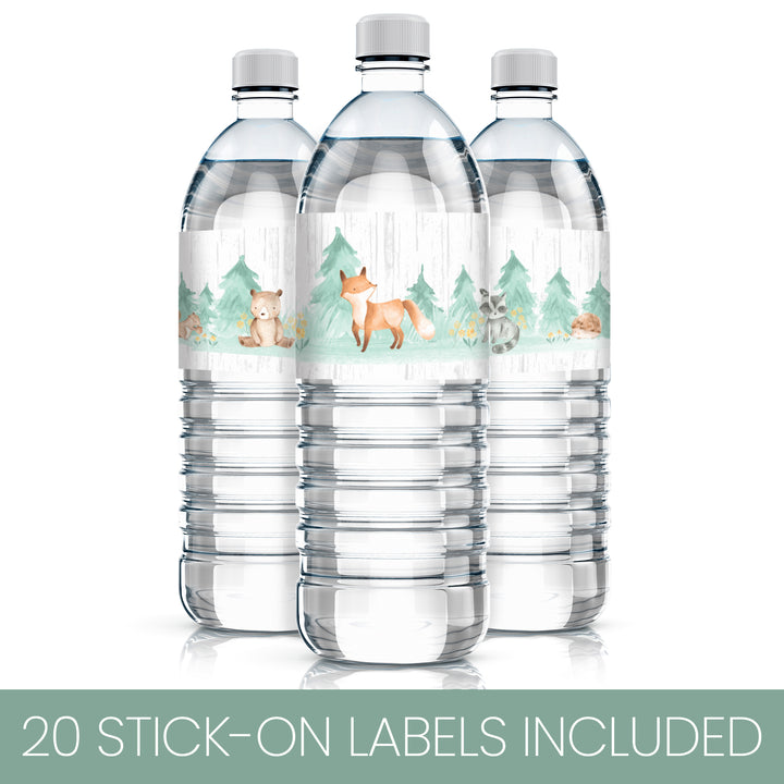 Watercolor Woodland Baby Shower Water Bottle Labels - 20 Count - Distinctivs Party