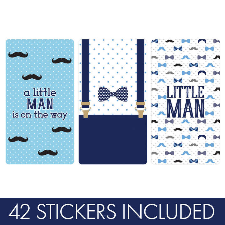 Little Man: Baby Shower - Mini pegatinas para barra de caramelo - Niño, pajarita - 45 pegatinas