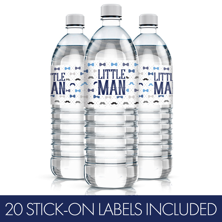 Little Man: Baby Shower - Etiquetas para botellas de agua - Niño, pajarita - 24 pegatinas impermeables