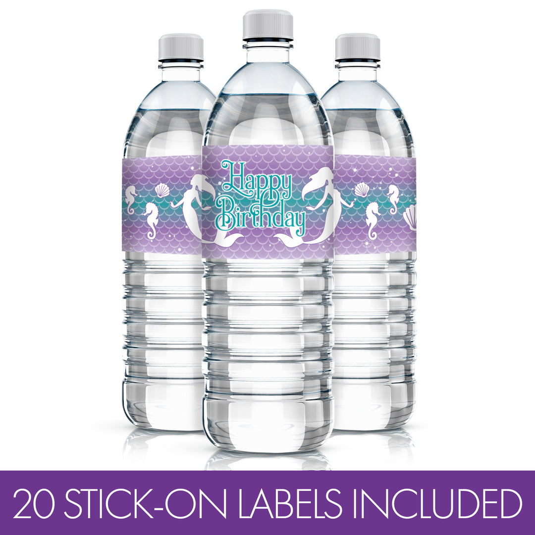 Mermaid: Party Your Tail Off - Kid's Birthday - Water Bottle Labels - 20 Stickers