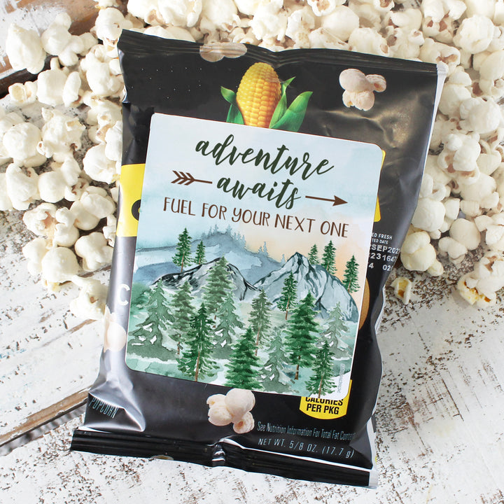 Little Adventurer Baby Shower Party Favor Trail Mix Bag Stickers | National Park Party Favors, Mountain Baby Theme Snack Bag Chip Labels