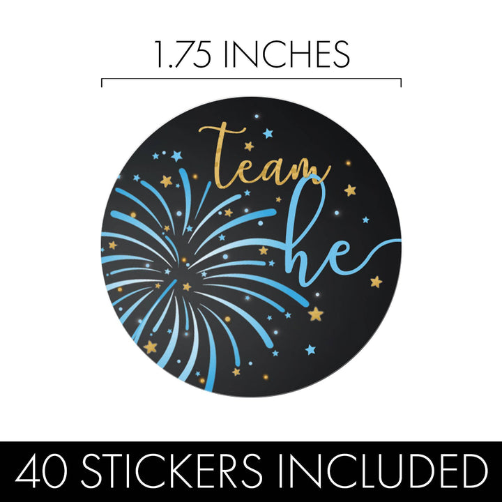 Fireworks Gender Reveal Party -Team He or Team She Stickers - 40 Stickers - Distinctivs Party