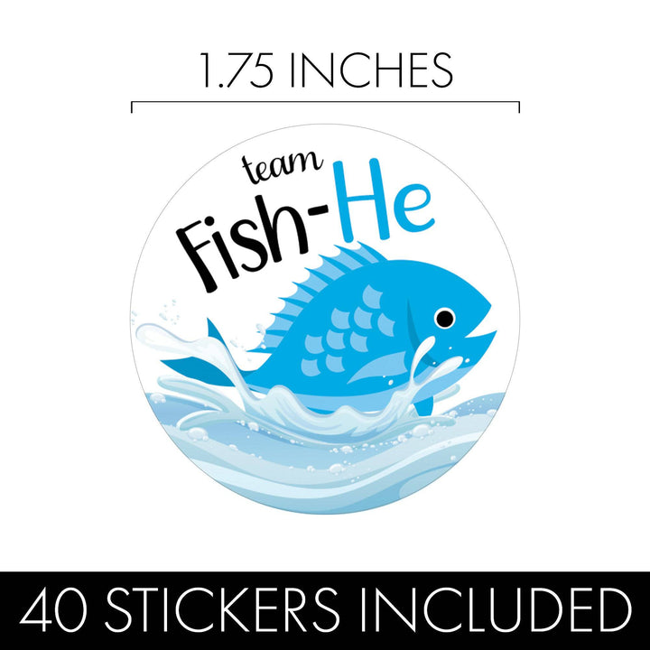 Fishing Baby Gender Reveal Party -Team Fish-He or Fish-She Stickers - 40 Stickers - Distinctivs Party