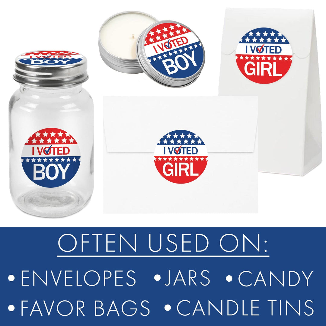 Patriotic: Baby Gender Reveal Party - Vote Boy or Girl Stickers - 40 Stickers - Distinctivs Party