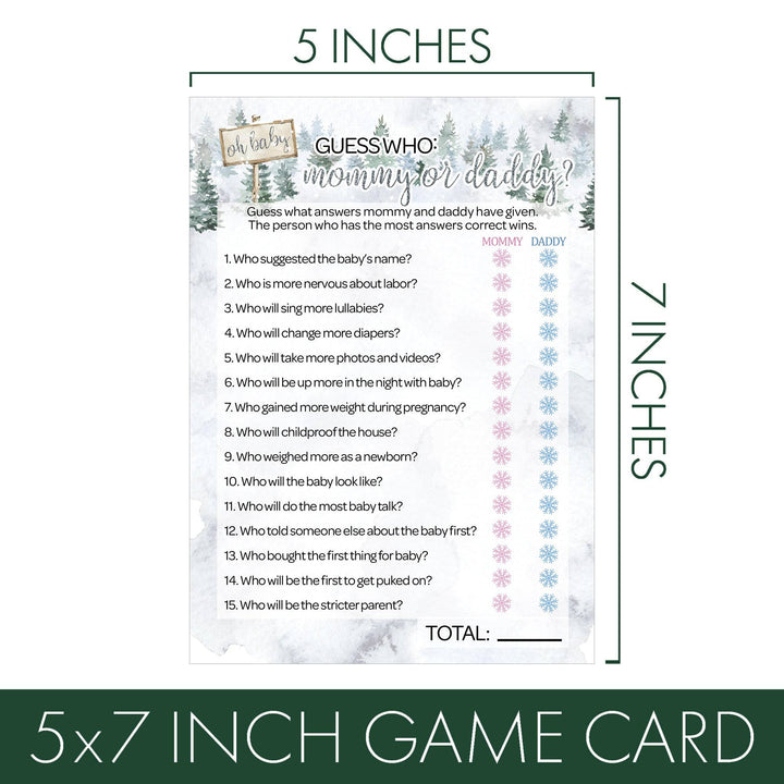 Baby It's Cold Outside Evergreen: Winter Baby Shower Game - "Guess Who" Mommy or Daddy and All Things Winter- Two Game Bundle - 20 Dual Sided Cards - Distinctivs Party