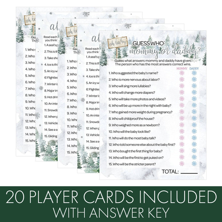 Baby It's Cold Outside Evergreen: Winter Baby Shower Game - "Guess Who" Mommy or Daddy and All Things Winter- Two Game Bundle - 20 Dual Sided Cards - Distinctivs Party