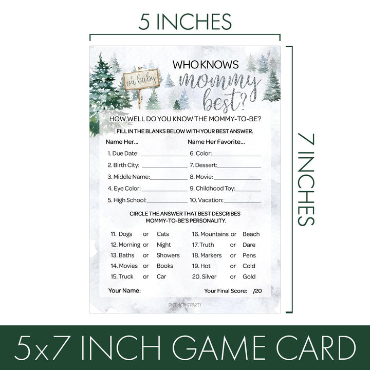 Baby It's Cold Outside Evergreen: Winter Baby Shower Game  - Word Search and Who Knows Mommy Best - Two Game Bundle - 20 Dual Sided Cards - Distinctivs Party