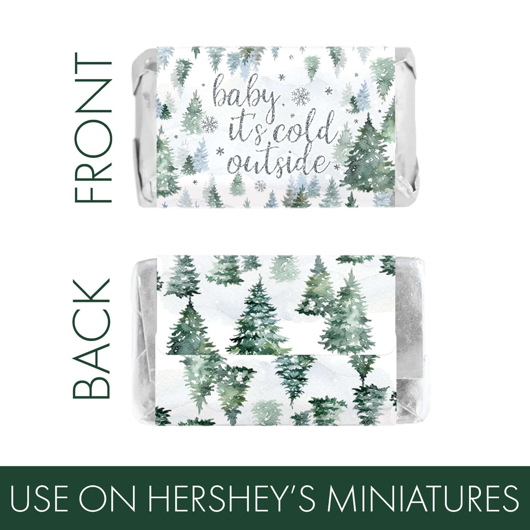 Baby It's Cold Outside Evergreen: Winter Baby Shower - Hershey's Miniatures Candy Bar Wrappers Stickers - 42 Stickers - Distinctivs Party
