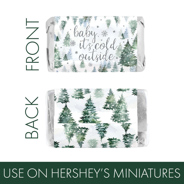 Baby It's Cold Outside Evergreen: Winter Baby Shower - Hershey's Miniatures Candy Bar Wrappers Stickers - 42 Stickers - Distinctivs Party