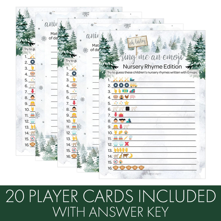 Baby It's Cold Outside Evergreen: Winter Baby Shower - Sing Me and Emoji & Animal Match Game -  Baby Shower Game - Two Game Bundle - 20 Dual Sided Cards - Distinctivs Party