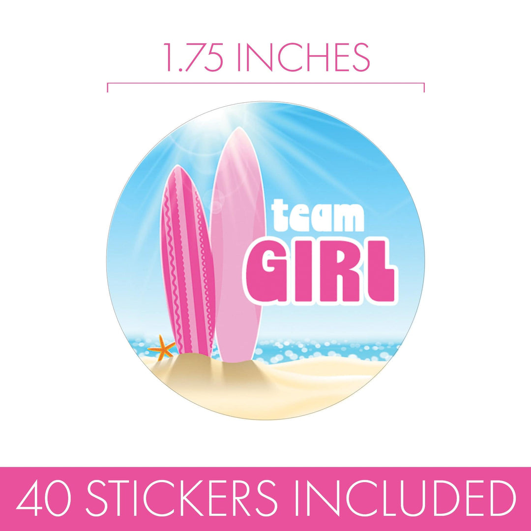 Baby on Board: Gender Reveal Party - Team Boy or Team Girl, Surf Themed - 40 Stickers - Distinctivs Party