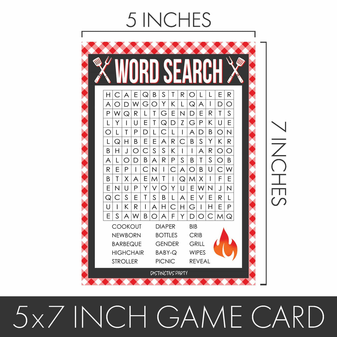 Baby-Q: Summer Barbecue Baby Shower Games - Word Search - 20 Player Cards - Distinctivs Party