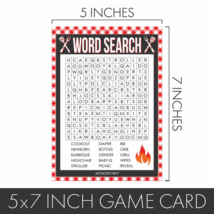 Baby-Q: Summer Barbecue Baby Shower Games - Word Search - 20 Player Cards - Distinctivs Party